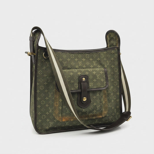 Lynn's Closet Boutique Louis Vuitton Basace Mary Kate khaki canvas crossbody bag with leather trim and monogram pattern.
