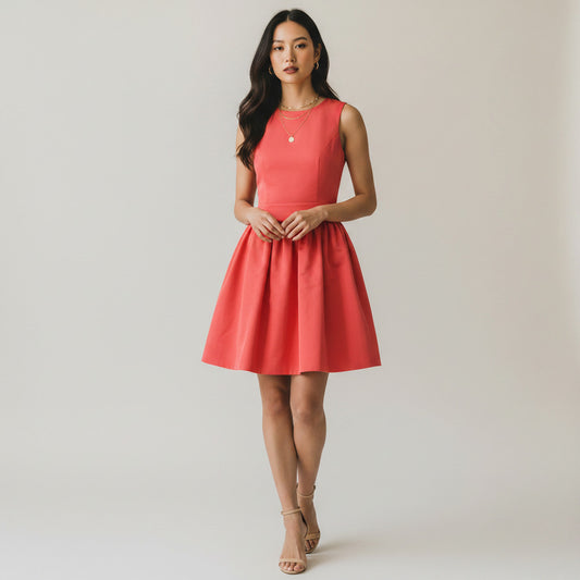 Lynn's Closet Boutique Reiss coral sleeveless fit and flare dress with a gathered skirt and a zip back closure. Size 4.