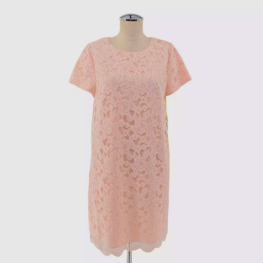 CECE Dress Sz 10 Soft Pink Floral Lace Crew Neck Short Sleeve Shift Preppy NEW