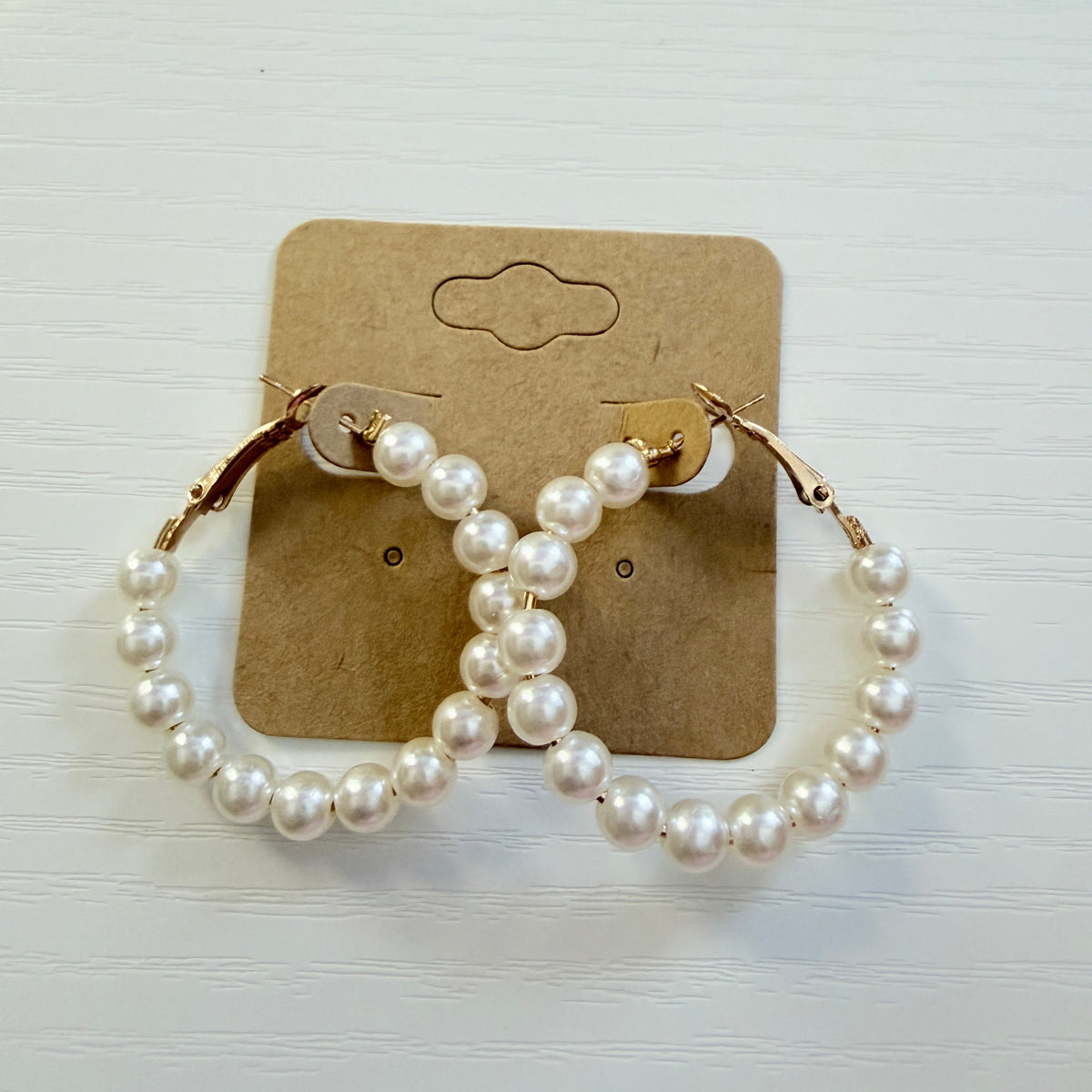 Gold large pearl beaded hoop earrings