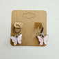 Silver pink butterfly drop earrings