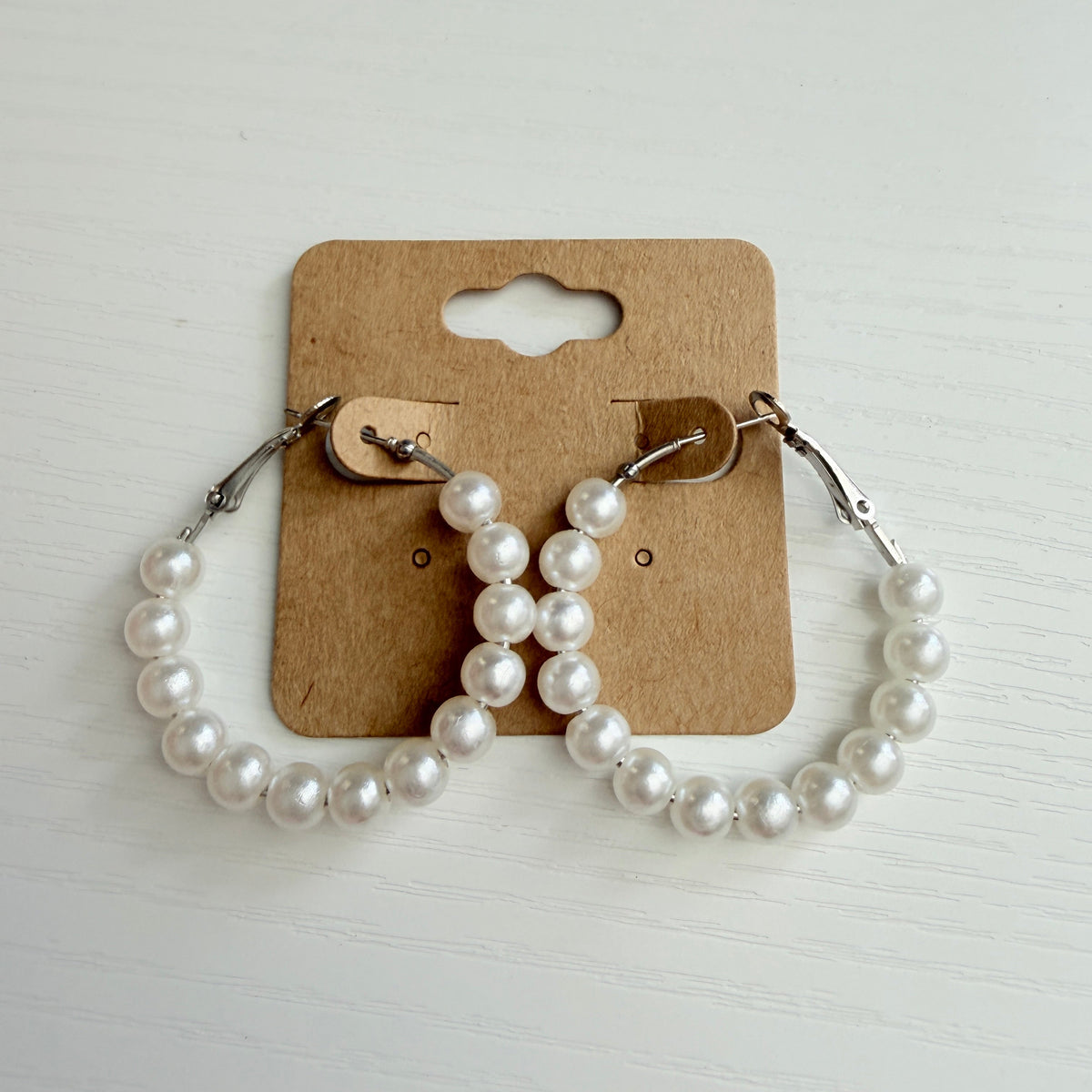 Silver large pearl beaded hoop earrings