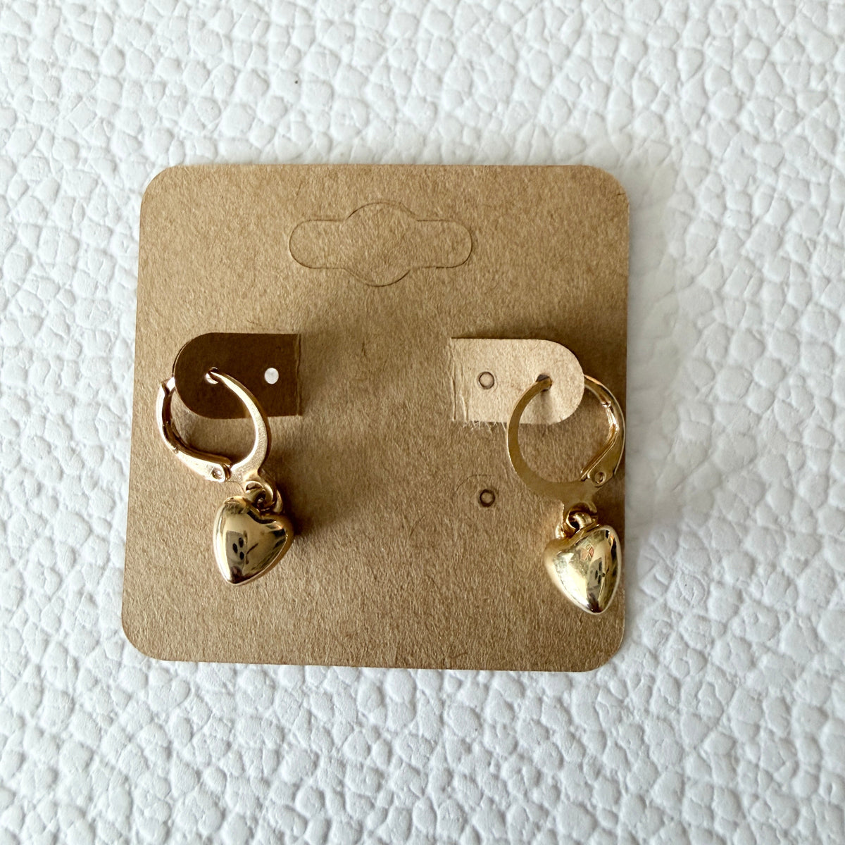Gold puffy heart drop huggie earrings