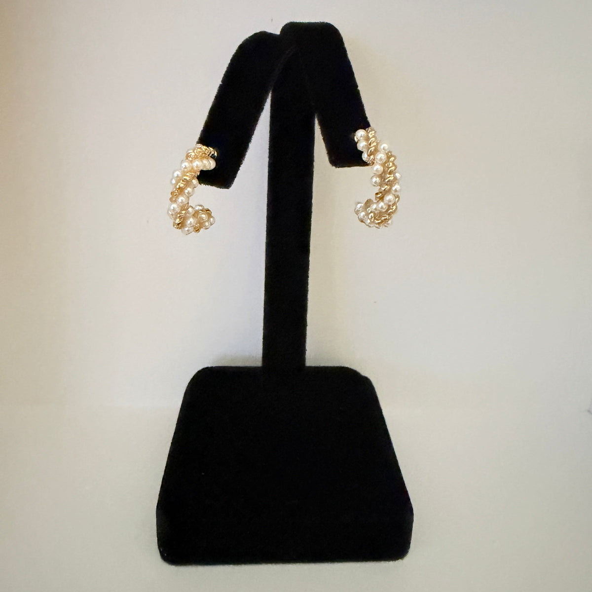 Gold Pearl Twist Huggie Alloy Earrings Steel Posts