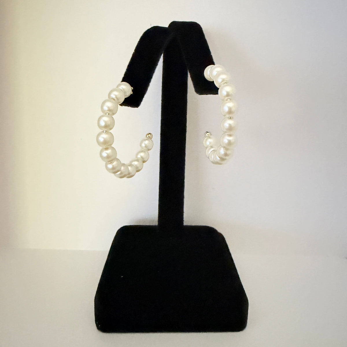 Gold Pearl Beaded Hoop Alloy Earrings Steel Posts